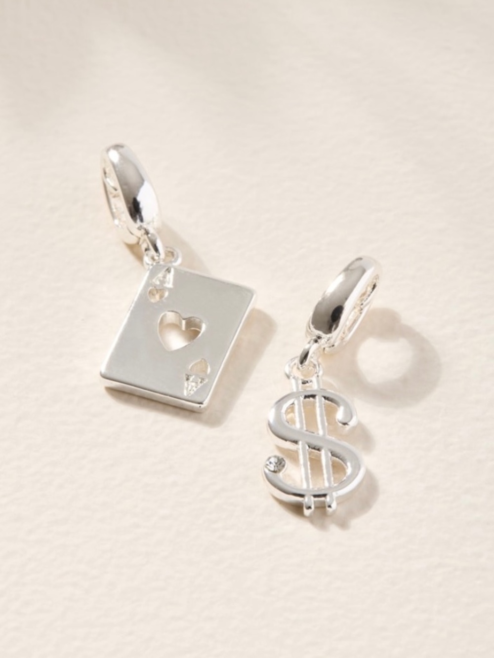 Francesca’s Collections Silver Playing Card and Money Sign Charm Set NWT